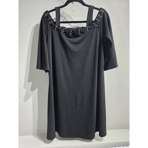 Spense Black Whimsigoth Dress XL Stretch Y2K Vampire 3/4 Flutter Sleeves Gothic